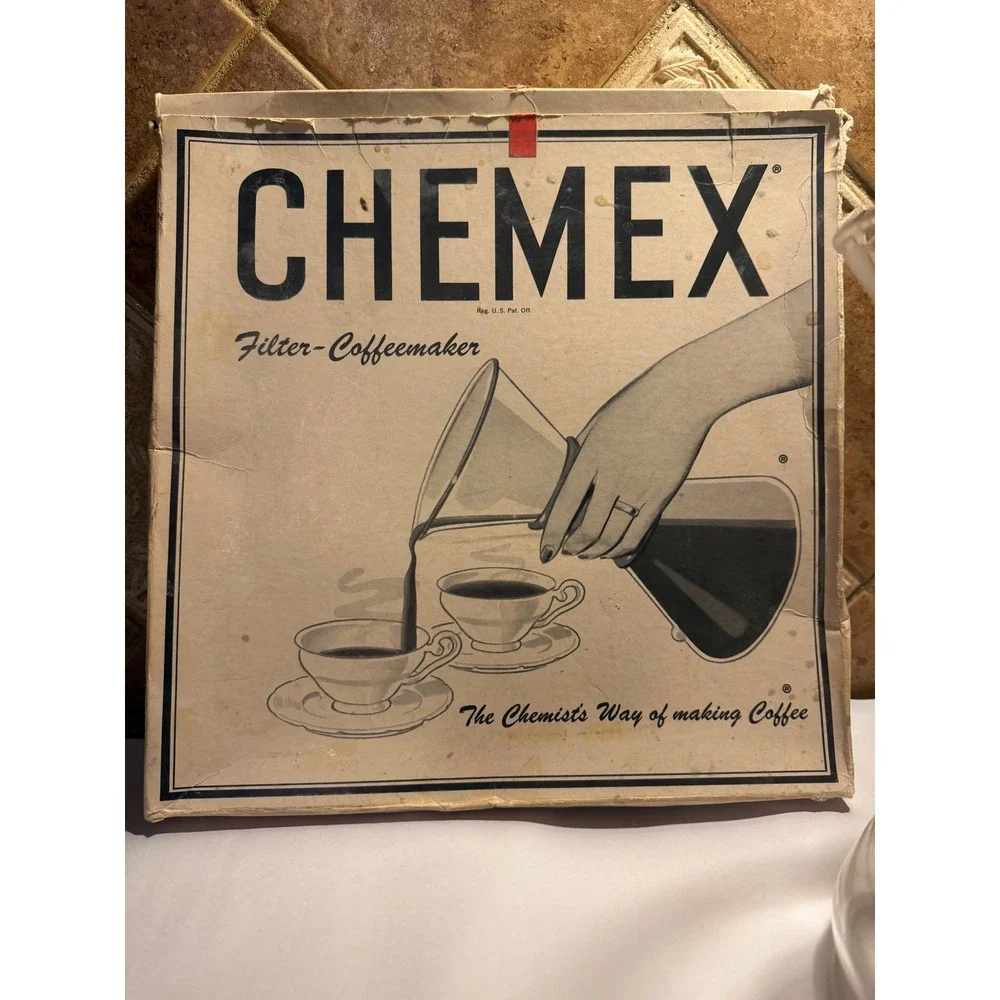 Vintage Chemex Pyrex Glass Pour Over Coffee Maker with Original Box Made in USA